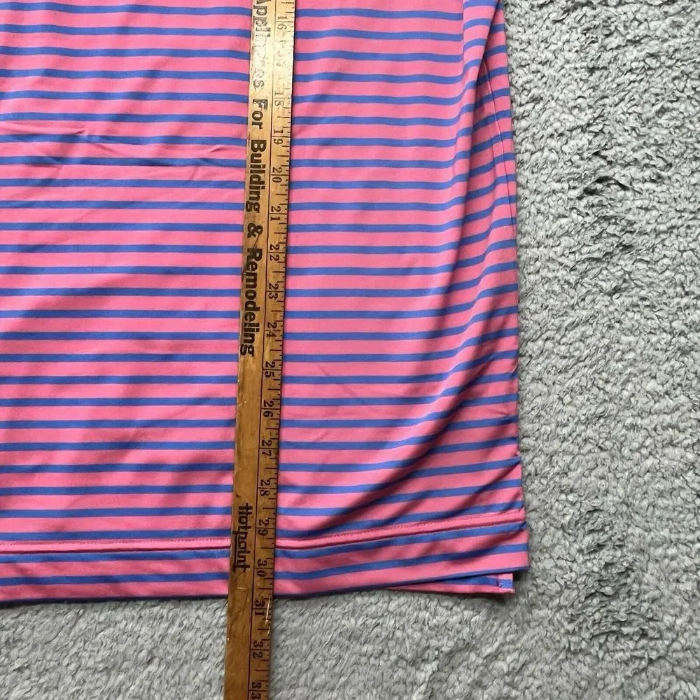 FootJoy Peformance Polo Mens M Stretch‎ Golf Shirt Pink w/ Blue Stripes